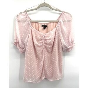 Y2K Babydoll Top XS Milkmaid Pink Puff Sleeve Swiss Dot Coquette Fairy Romantic